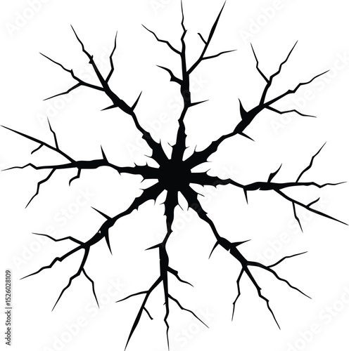 Black crack silhouette illustration of a broken surface concept on a clean white background
