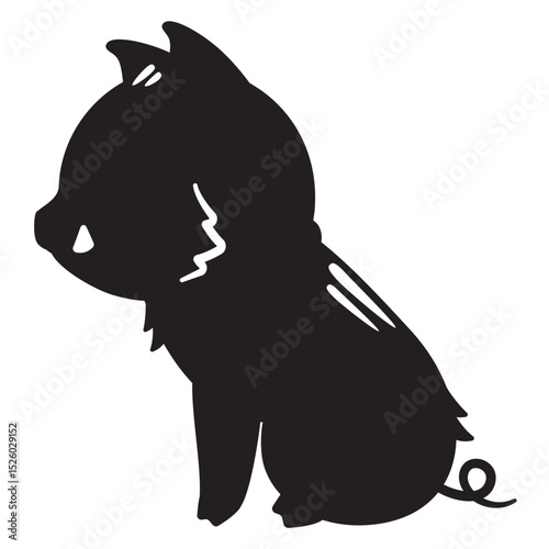 お座りした横向きのイノシシのシルエット