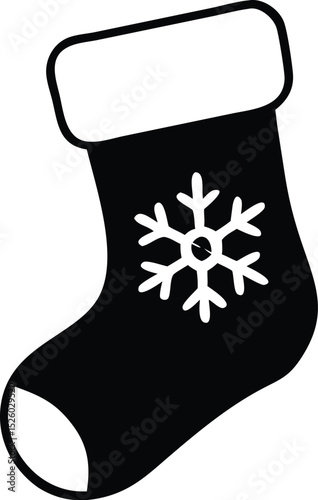 Christmas Stocking Silhouette: A festive Christmas stocking adorned with a snowflake is presented in silhouette, ideal for holiday-themed designs and creative projects.