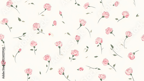 Soft Pink Rosebud Pattern on Off-White Background for Nursery