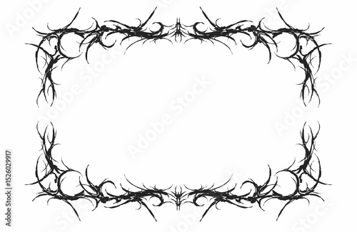 Gothic frame in black tribal abstract symmetrical shape free-hand style vector design isolated on white background