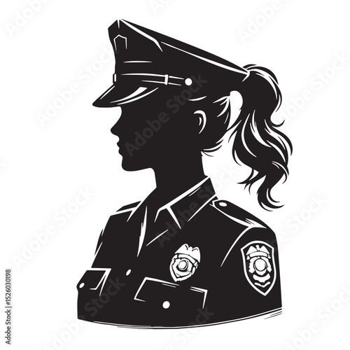 Policewoman Silhouette - Black and White Profile