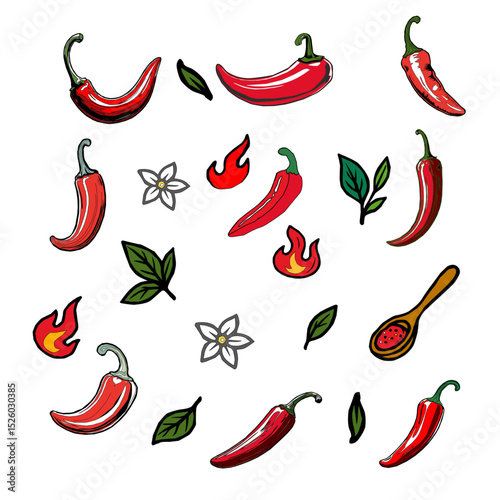 hot chili pepper. Red chili pepper hand drawn illustration. Vibrant red chili pepper illustration. Hand drawn red chili pepper. Red chili pepper doodle