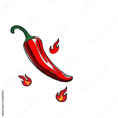 hot chili pepper. Red chili pepper hand drawn illustration. Vibrant red chili pepper illustration. Hand drawn red chili pepper. Red chili pepper doodle