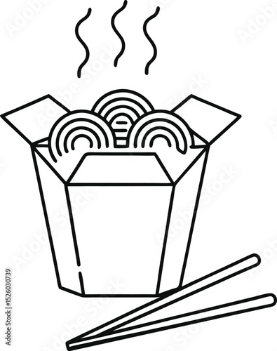 Vector illustration of takeout noodles in a box with chopsticks and steam rising upwards