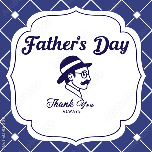 Stylized Retro Father's Day Card with Fedora Hat and Minimalist Design