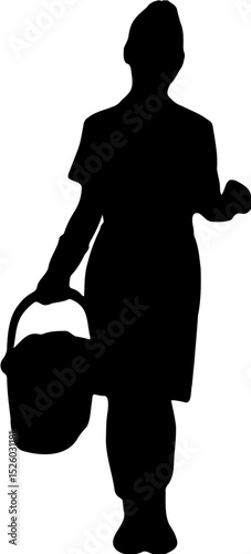 Silhouette of cleaning service cleaning the work room