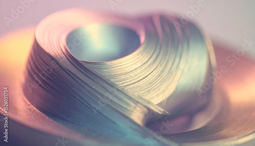 Close-up of a metallic object with smooth, swirling lines and a central hole.