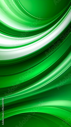 A smooth, abstract design featuring flowing green and white waves.