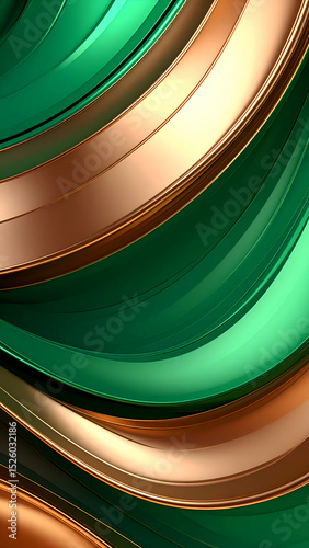 Abstract design featuring flowing green and bronze curves for artistic purposes.