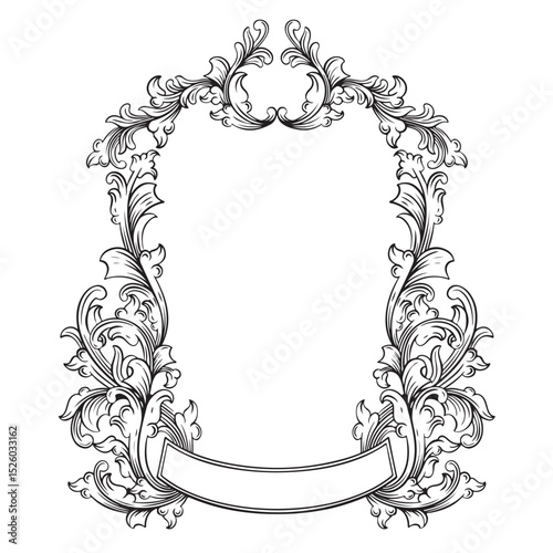 decorative vintage baroque frame with floral ornament illustration art