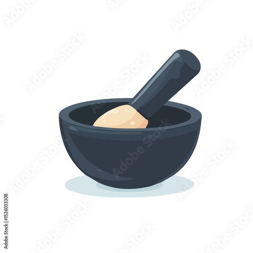 Mortar And Pestle 2D flat vector illustration, isolated on a white background.