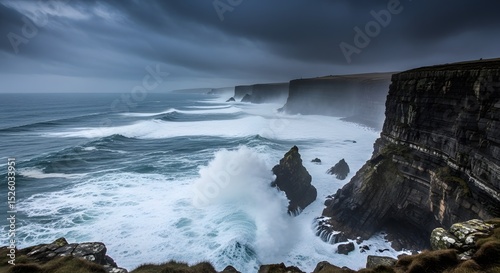Dramatic Coastal Scene: Cliffs and Crashing Waves