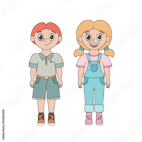 Smiling boy and girl. Set of cute kids for International Children's Day. Design for greeting cards, holiday invitations. Vector
