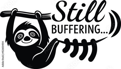 Sloth symbolizing slow internet connection still buffering design black and white illustration vector art hanging