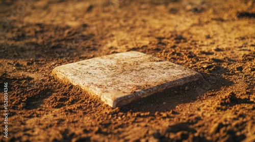 A baseball base with infield dirt, outdoor setting with afternoon light, Rustic style