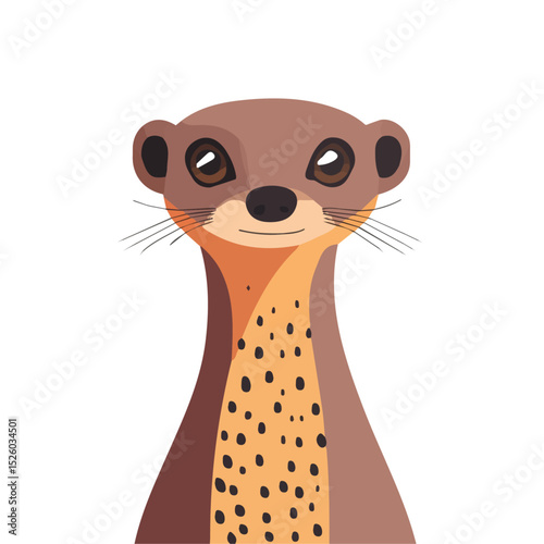 Mongoose Close Up 2D flat vector illustration, isolated on a white background.