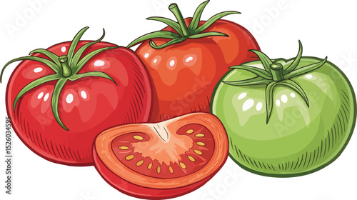 Tomato and tomato slice in white background vector design, Tomato Illustration vector design