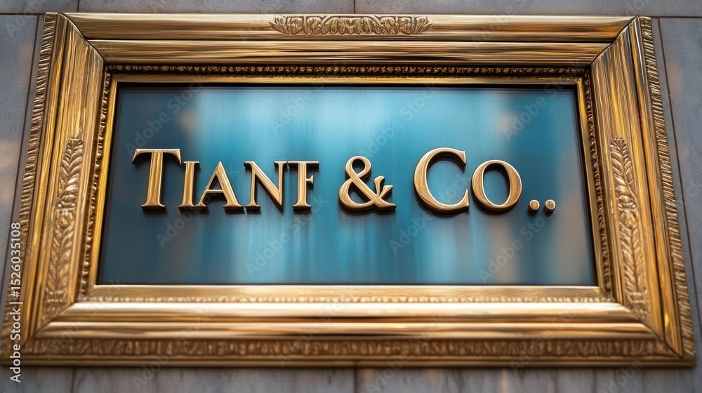 Obraz premium Elegant gold framed sign with embossed gold letters on a blue background mounted on a wall