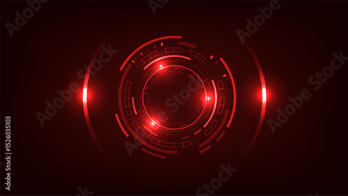 Red HUD Vector Circle Display with Digital Tech Interface and UI Screen.