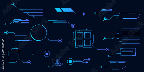 Abstract Futuristic Technology elements Circuit Board Design Nodes, Lines, and Data