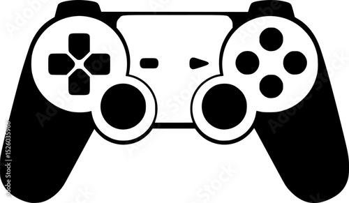 a black and white image of a video game controller, video game control, video game icon