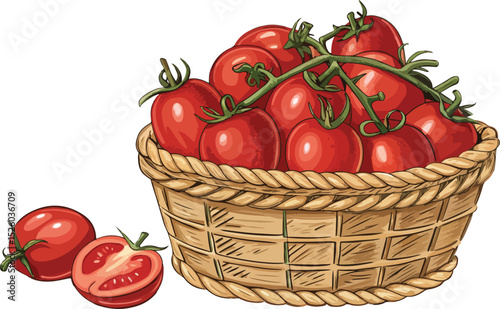 Tomato vector design, Tomatoes in basket in white background Illustration vector design