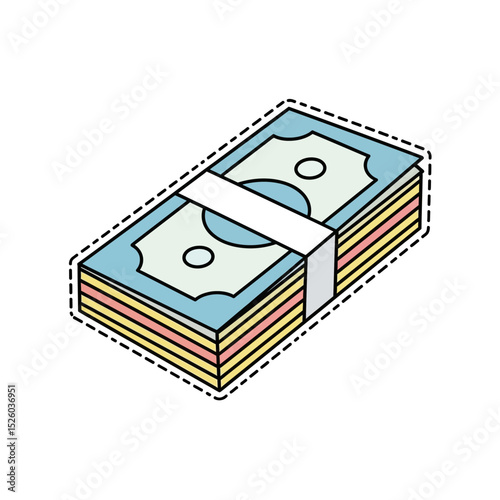 Isometric Stack of Cartoon Cash Bills: Fun Finance Illustration,  Business & Money Concept