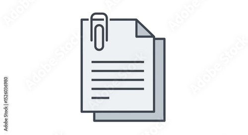 Paperclip on Documents: Minimalist Office Icon, Business, Stationery, Graphic Design Element