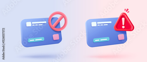 3D credit card money financial security for online shopping, online payment credit card with payment protect. no entry, problem, fail warning alert. 3d business finance vector icon render illustrator