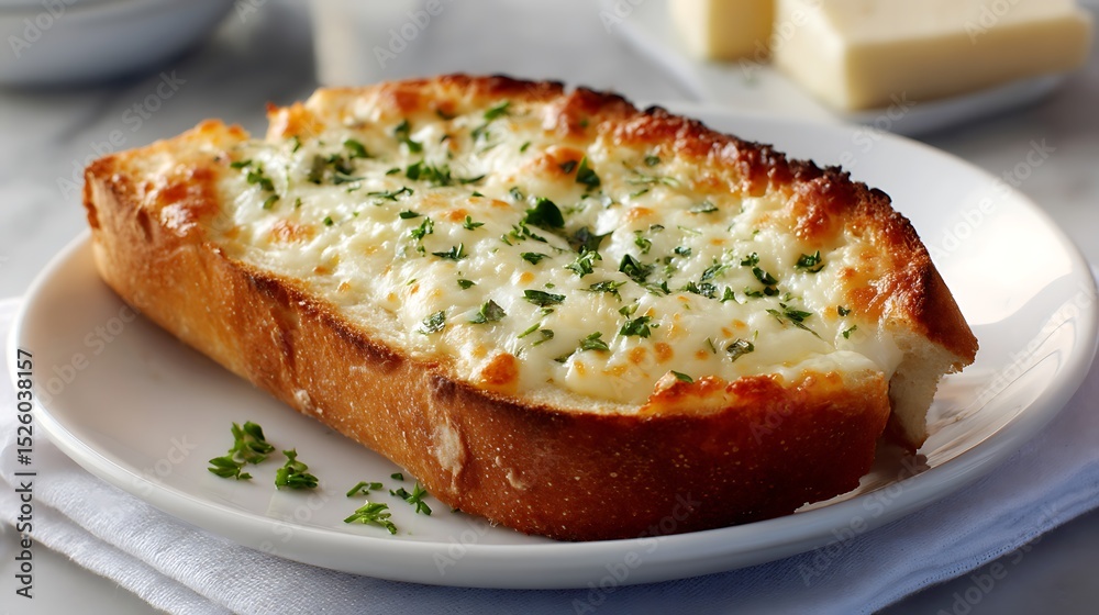 Cheesy Garlic Bread on a White Plate Cheesy Garlic Bread on a White Plate