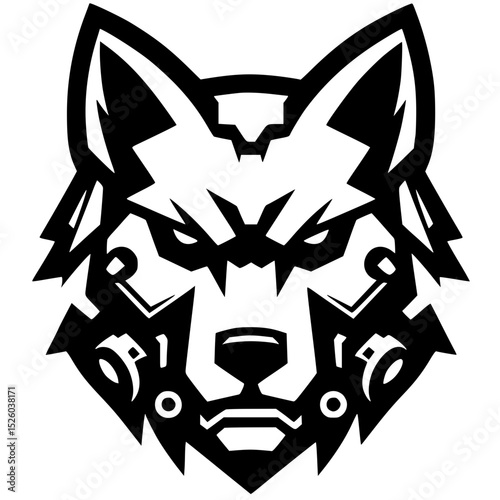 Silhouette of a wolf robot head
