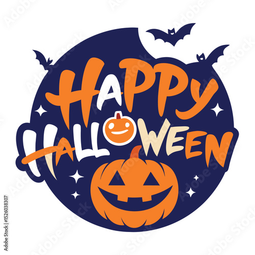 Whimsical Halloween Illustration Featuring Bats, Stars, and Pumpkins Wishing Everyone a Happy Holiday
