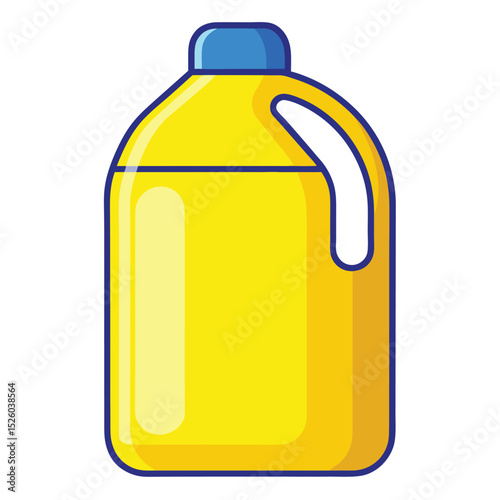 Yellow Plastic Container with Blue Lid, Outline, and Handle Illustration