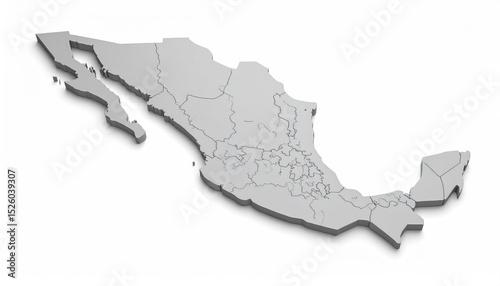 Mexico: A 3D State Map, Gray Scale, Minimalist Design