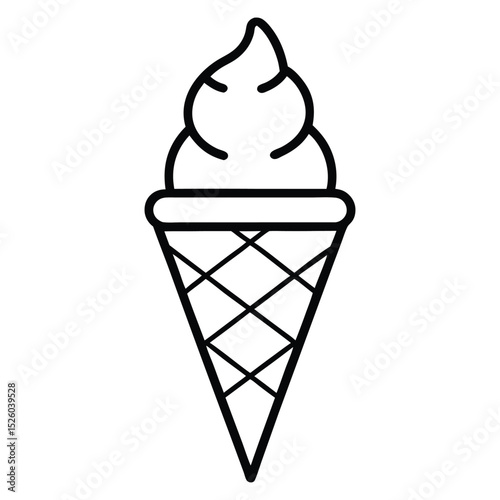 Minimalist line art icon representing an ice cream cone. Perfect for summer menus, food blogs, or dessert-themed vector graphics. Simple and clean design.