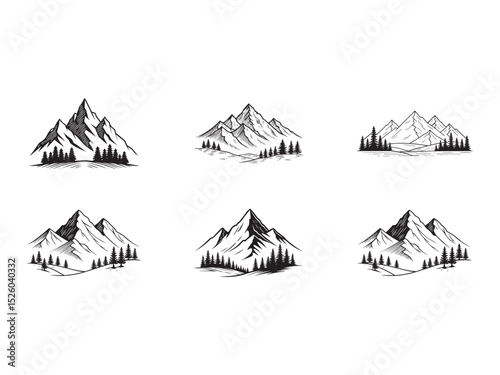Mountain icons set silhouette. Hike, travel illustration sign collection. Vector illustration.