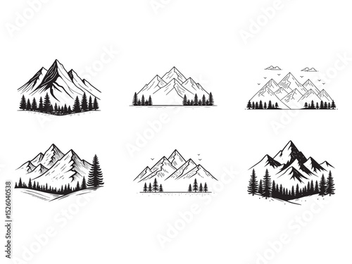 Mountain icons set silhouette. Hike, travel illustration sign collection. Vector illustration.