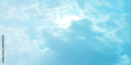 sunny sky blue light watercolor background. Aquarelle painting brush effect card paper textured canvas cloudy smoke space for text, entertaining card, template. aquamarine color graphics illustration