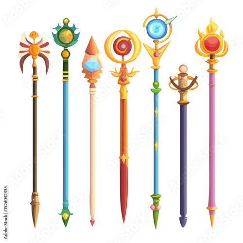 Magic Wands 2D flat vector illustration, isolated on a white background.
