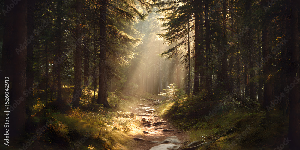 Fototapeta premium Serene Forest Path Through Lush Woodland