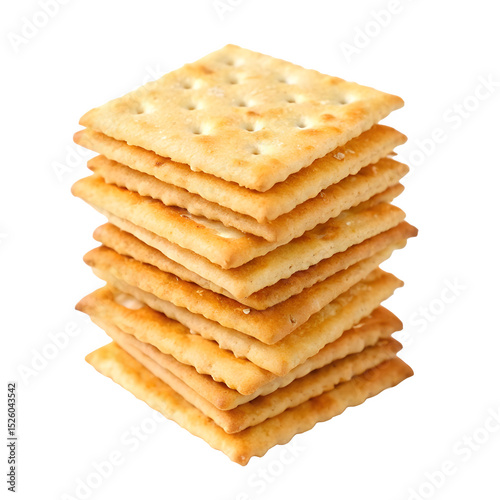 stacked pile of crispy saltine crackers isolated on transparent background Generative Ai.
 photo
