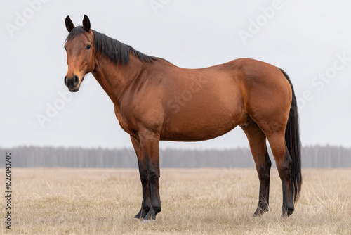 majestic horse standing gracefully against clean gray background