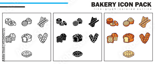 This delicious icon set showcases pastries like panettone, pie, pretzel, roll cake, tart, scone, and other baked treats rich in flavor and tradition.