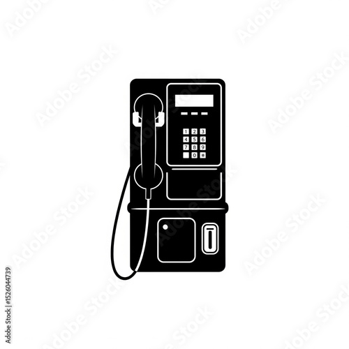 A silhouette of a coin-operated phone, white background.