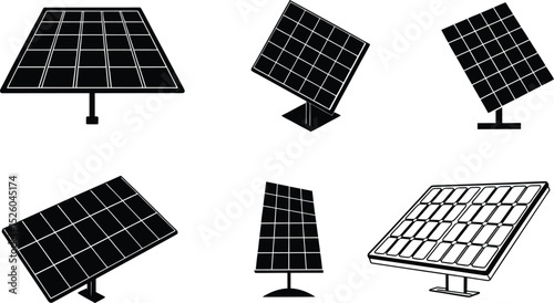 Solar panel silhouettes vector set.