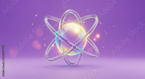 Abstract Atom Model with Glowing Core and Iridescent Rings on Pu