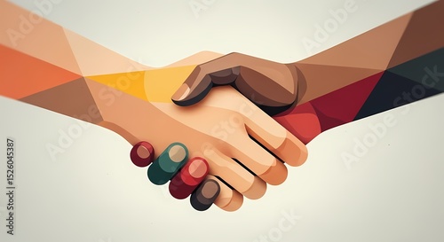 Abstract Handshake with Geometric Shapes and Diverse Skin Tones