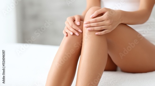 Wallpaper Mural Close up of woman caressing silky legs after hair removal, showcasing smooth skin and personal grooming with soft, confident touch Torontodigital.ca