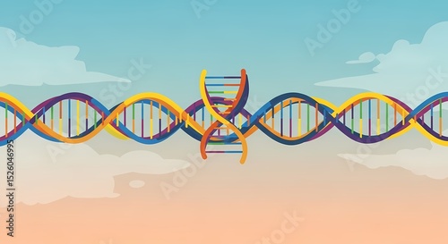Colorful DNA Strand Illustration with Sky Background and Cloud F